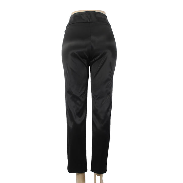 Msk Pant Sz 8 x 30 Black Satin Ankle Straight Leg Acetate Nylon Pant