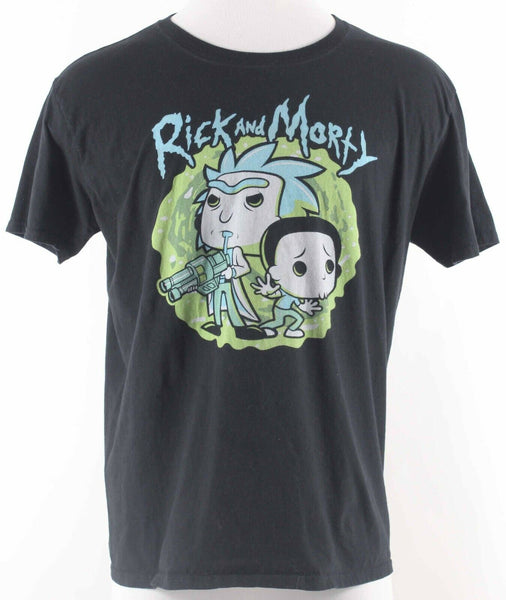 Pop Tees XL Black Multi Rick And Morty 100% Cotton Short Sleeve Tee T Shirt