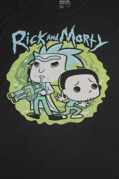 Pop Tees XL Black Multi Rick And Morty 100% Cotton Short Sleeve Tee T Shirt