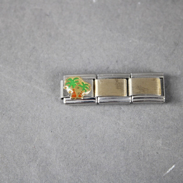 D'linQ "Palm Tree" Stainless Steel Elastic Stretch Chain Link Italian Charm
