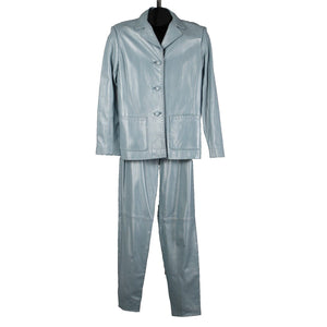 Dero By Rocco D'Amelio Sz XS 4 Sky Blue Pearlescent Lined Leather Pant Suit