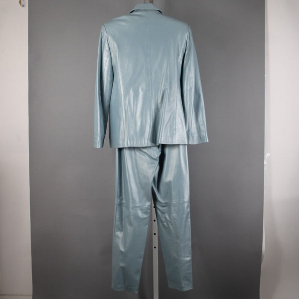 Dero By Rocco D'Amelio Sz XS 4 Sky Blue Pearlescent Lined Leather Pant Suit