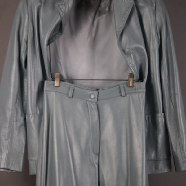 Dero By Rocco D'Amelio Sz XS 4 Sky Blue Pearlescent Lined Leather Pant Suit