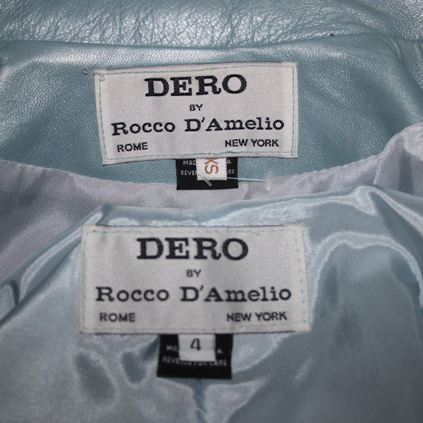 Dero By Rocco D'Amelio Sz XS 4 Sky Blue Pearlescent Lined Leather Pant Suit