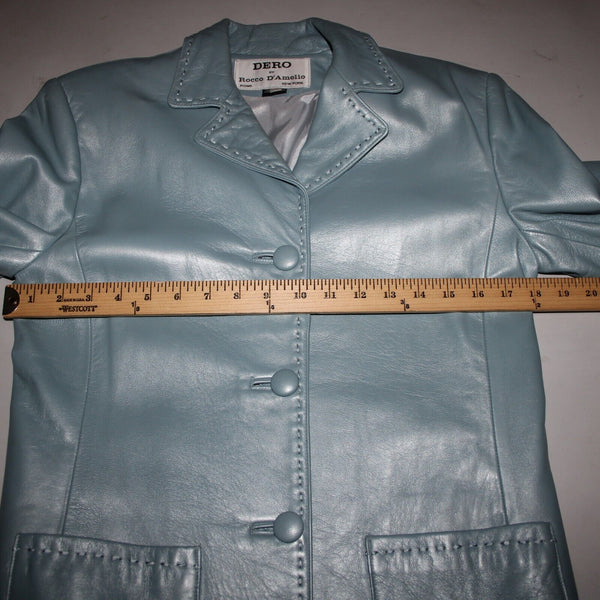 Dero By Rocco D'Amelio Sz XS 4 Sky Blue Pearlescent Lined Leather Pant Suit