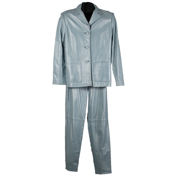 Dero By Rocco D'Amelio Sz XS 4 Sky Blue Pearlescent Lined Leather Pant Suit