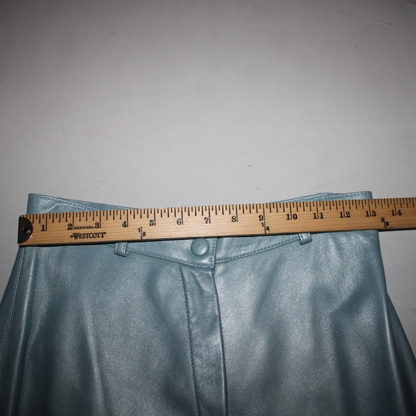 Dero By Rocco D'Amelio Sz XS 4 Sky Blue Pearlescent Lined Leather Pant Suit