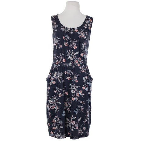 Garnet Hill NEW Sz M Navy Blue Multi Color Floral Pockets Tencel Spandex Dress
