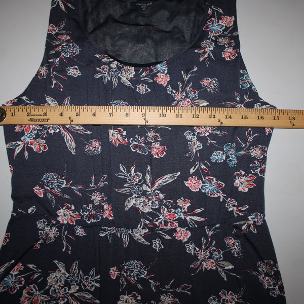 Garnet Hill NEW Sz M Navy Blue Multi Color Floral Pockets Tencel Spandex Dress