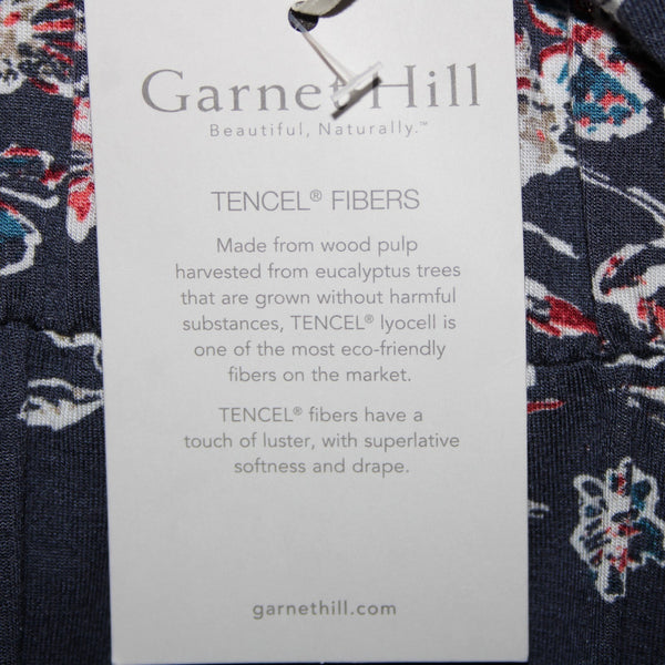 Garnet Hill NEW Sz M Navy Blue Multi Color Floral Pockets Tencel Spandex Dress