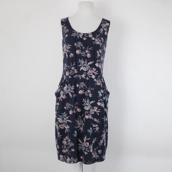 Garnet Hill NEW Sz M Navy Blue Multi Color Floral Pockets Tencel Spandex Dress