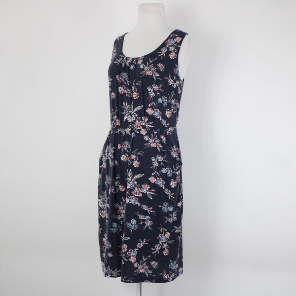 Garnet Hill NEW Sz M Navy Blue Multi Color Floral Pockets Tencel Spandex Dress