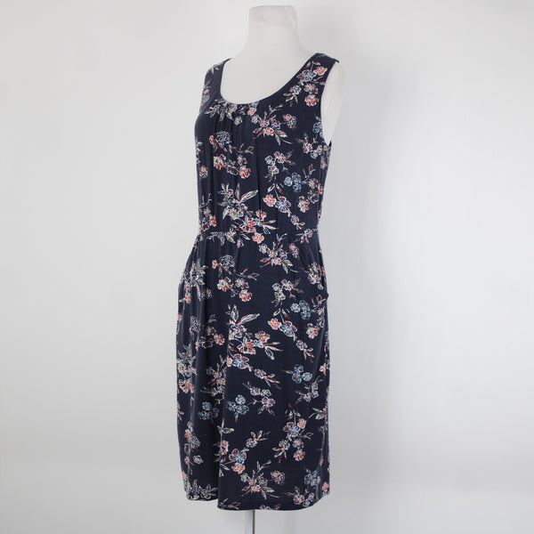Garnet Hill NEW Sz M Navy Blue Multi Color Floral Pockets Tencel Spandex Dress