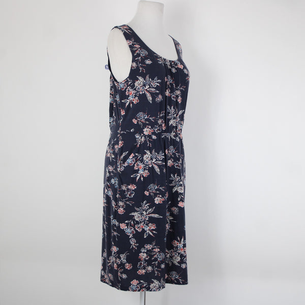 Garnet Hill NEW Sz M Navy Blue Multi Color Floral Pockets Tencel Spandex Dress