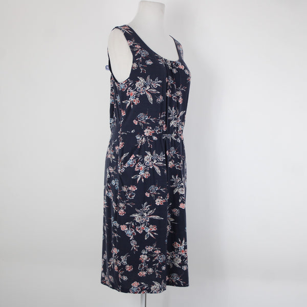 Garnet Hill NEW Sz M Navy Blue Multi Color Floral Pockets Tencel Spandex Dress