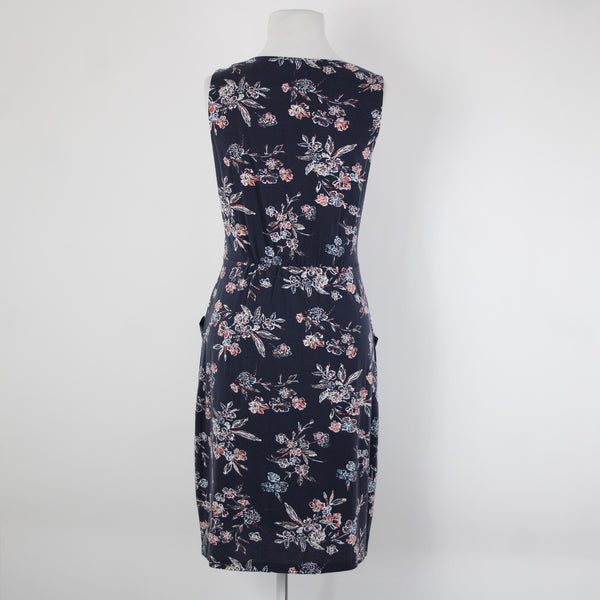 Garnet Hill NEW Sz M Navy Blue Multi Color Floral Pockets Tencel Spandex Dress