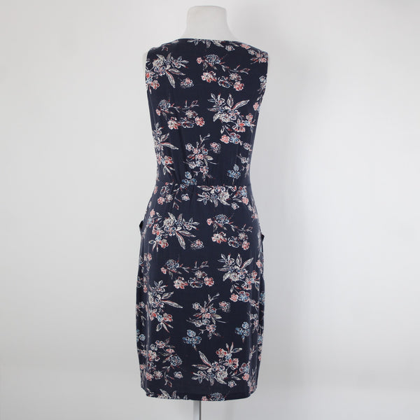 Garnet Hill NEW Sz M Navy Blue Multi Color Floral Pockets Tencel Spandex Dress