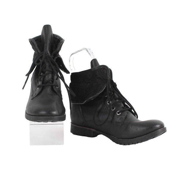 Z London Sz 9.5 Black Lace Up Lace Accent Synthetic Leather Ankle Boot
