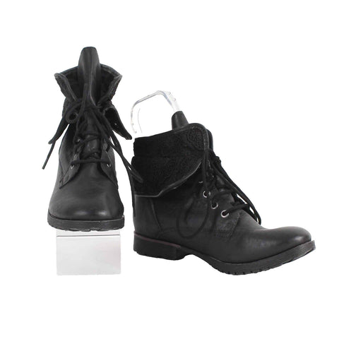 Z London Sz 9.5 Black Lace Up Lace Accent Synthetic Leather Ankle Boot
