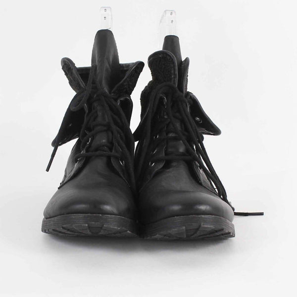 Z London Sz 9.5 Black Lace Up Lace Accent Synthetic Leather Ankle Boot