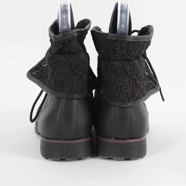 Z London Sz 9.5 Black Lace Up Lace Accent Synthetic Leather Ankle Boot