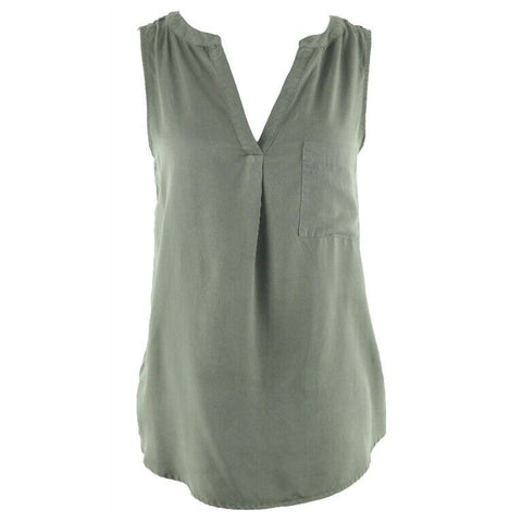 Knox Rose NEW $23 Sz XS Olive Lace Back Round Hem Lyocell Cotton Top