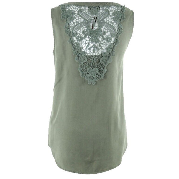 Knox Rose NEW $23 Sz XS Olive Lace Back Round Hem Lyocell Cotton Top