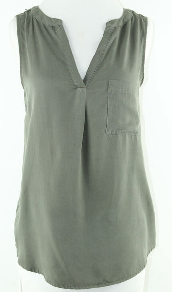 Knox Rose NEW $23 Sz XS Olive Lace Back Round Hem Lyocell Cotton Top