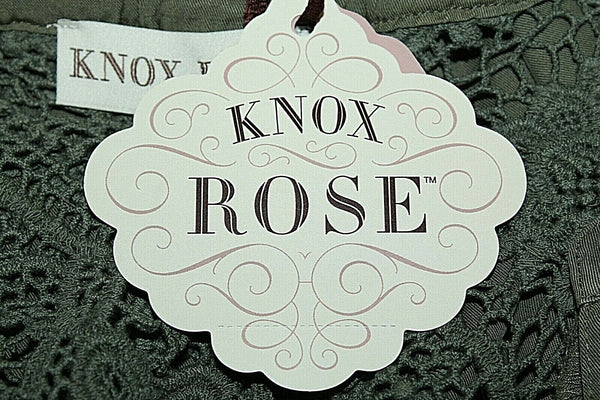 Knox Rose NEW $23 Sz XS Olive Lace Back Round Hem Lyocell Cotton Top