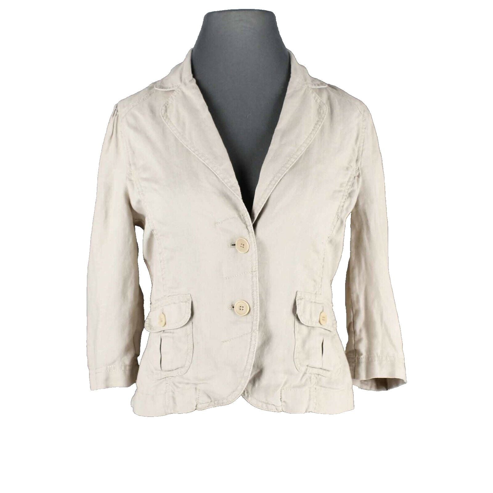 Juicy Couture Sz S Tan 2 Button Pockets Smocked Back 100% Linen Jacket