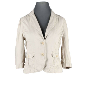 Juicy Couture Sz S Tan 2 Button Pockets Smocked Back 100% Linen Jacket