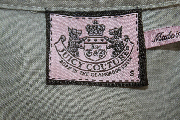 Juicy Couture Sz S Tan 2 Button Pockets Smocked Back 100% Linen Jacket