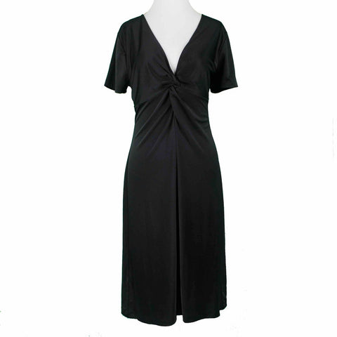 Calvin Klein NEW $100 Sz M Black V Twist Neck Pullover Poly Spandex Knit Dress
