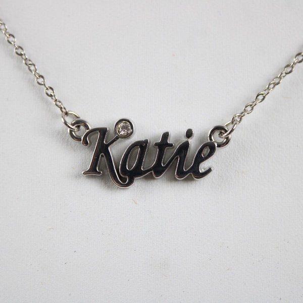 KATIE NEW Name Silvertone Rhinestone 14.5" w 4.5" Multi Ring Ext Necklace