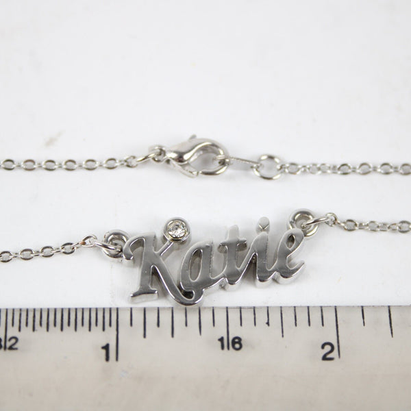 KATIE NEW Name Silvertone Rhinestone 14.5" w 4.5" Multi Ring Ext Necklace