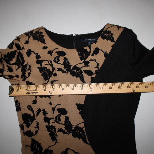 French Connection NEW $228 Sz 0 Black Tan Floral Viscose Rayon Spandex Dress