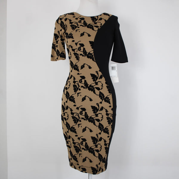 French Connection NEW $228 Sz 0 Black Tan Floral Viscose Rayon Spandex Dress