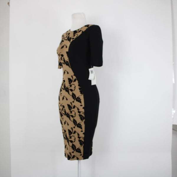 French Connection NEW $228 Sz 0 Black Tan Floral Viscose Rayon Spandex Dress