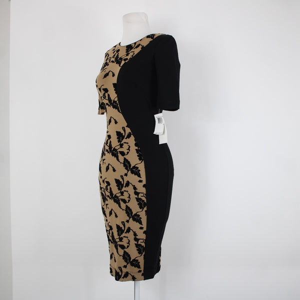 French Connection NEW $228 Sz 0 Black Tan Floral Viscose Rayon Spandex Dress