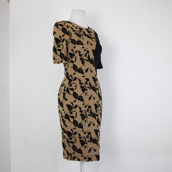 French Connection NEW $228 Sz 0 Black Tan Floral Viscose Rayon Spandex Dress