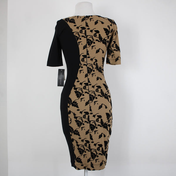 French Connection NEW $228 Sz 0 Black Tan Floral Viscose Rayon Spandex Dress