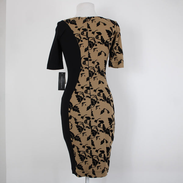 French Connection NEW $228 Sz 0 Black Tan Floral Viscose Rayon Spandex Dress