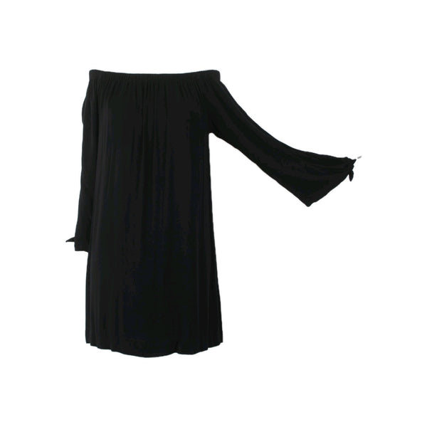 Michael Stars Dress Sz M Black Off Shoulders Pleated Overlay Rayon Spandex Dress