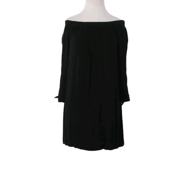 Michael Stars Dress Sz M Black Off Shoulders Pleated Overlay Rayon Spandex Dress
