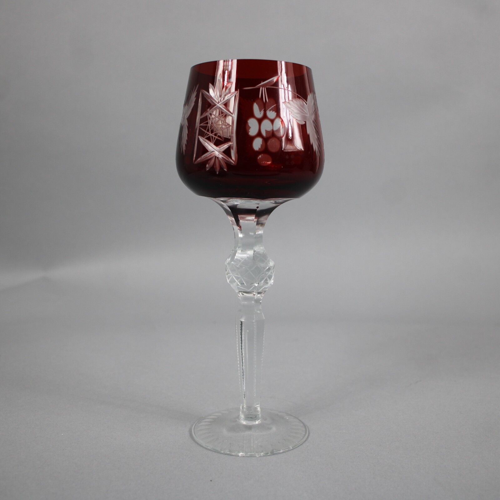 Bohemian Czechoslovakia Crystal Cut Red 8.25" Wine Glass