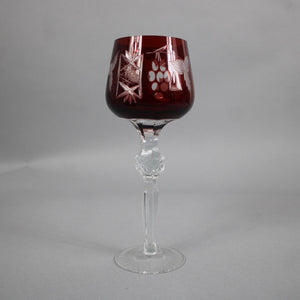 Bohemian Czechoslovakia Crystal Cut Red 8.25" Wine Glass