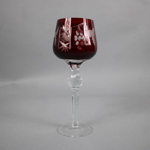 Bohemian Czechoslovakia Crystal Cut Red 8.25" Wine Glass