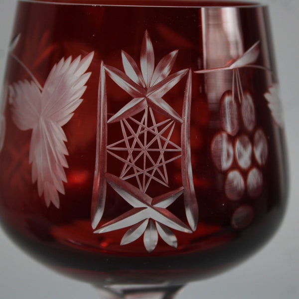 Bohemian Czechoslovakia Crystal Cut Red 8.25" Wine Glass