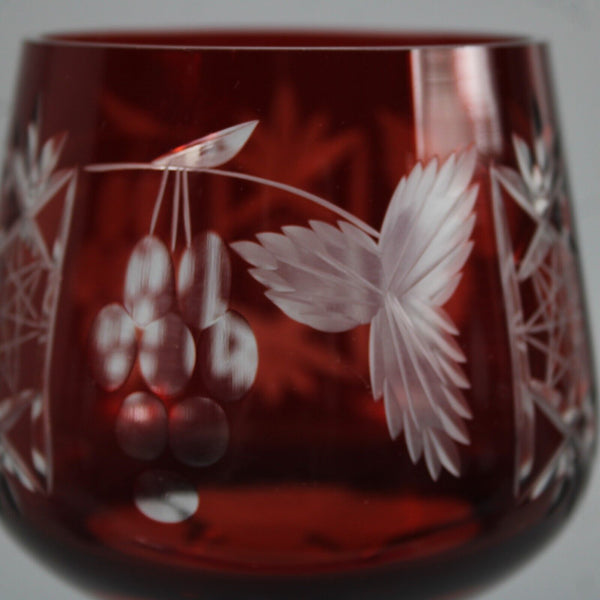 Bohemian Czechoslovakia Crystal Cut Red 8.25" Wine Glass