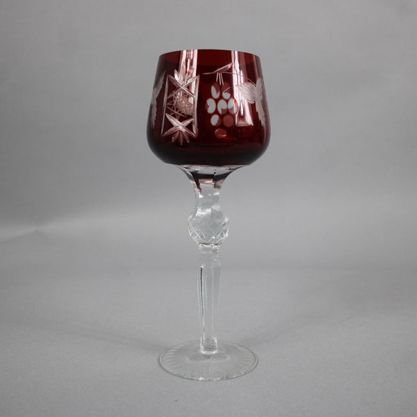 Bohemian Czechoslovakia Crystal Cut Red 8.25" Wine Glass